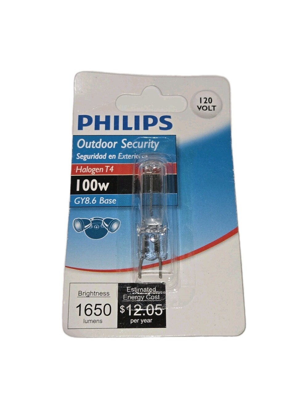 Philips 100W 120V 1650 Lumens Clear GY8.6 Base T4 Light Bulb Outdoor Security